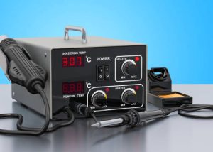 Digital Soldering Station on the desk. 3D rendering